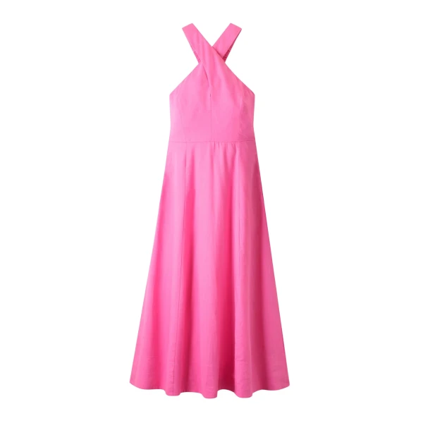 Linen-Blend Crossover Maxi Dress