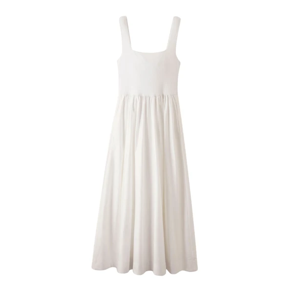 Mixed Media Square Neck Maxi Dress