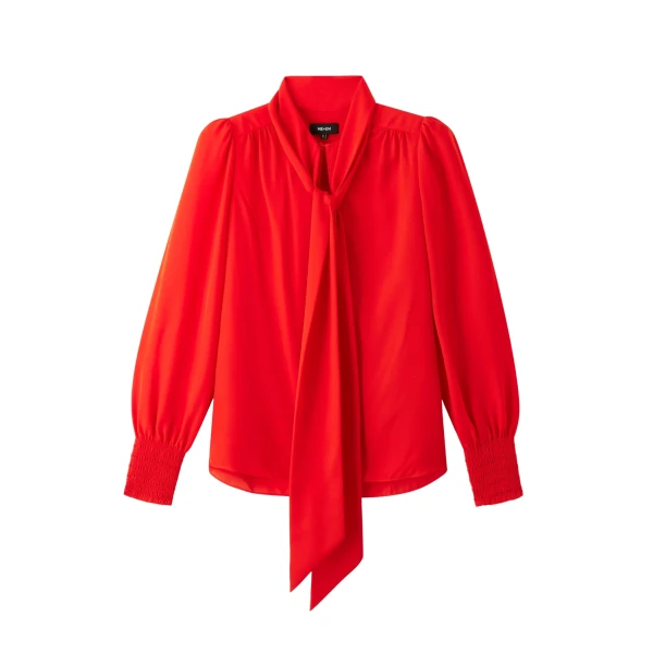 Silk V-Neck Tie Swing Blouse