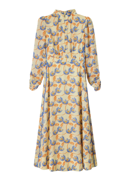 Silk Waterlily Print Midi Dress + Belt