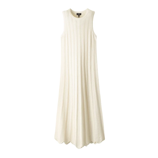 Textured Cotton Knit Scallop Maxi Dress