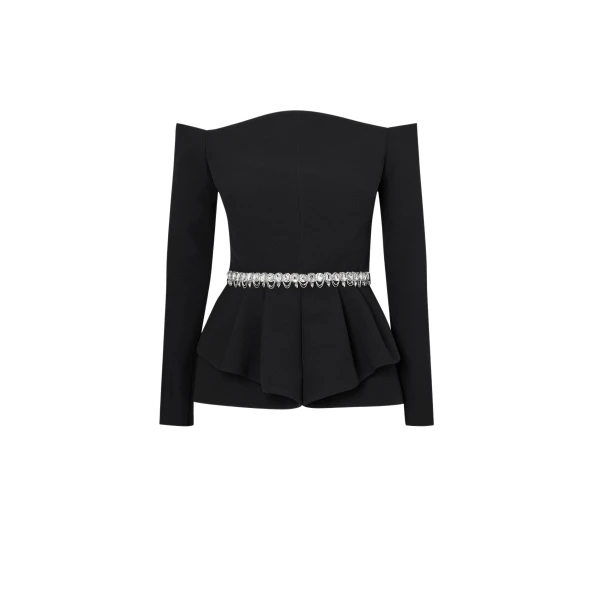 Brien Black Top With Embroidered Belt