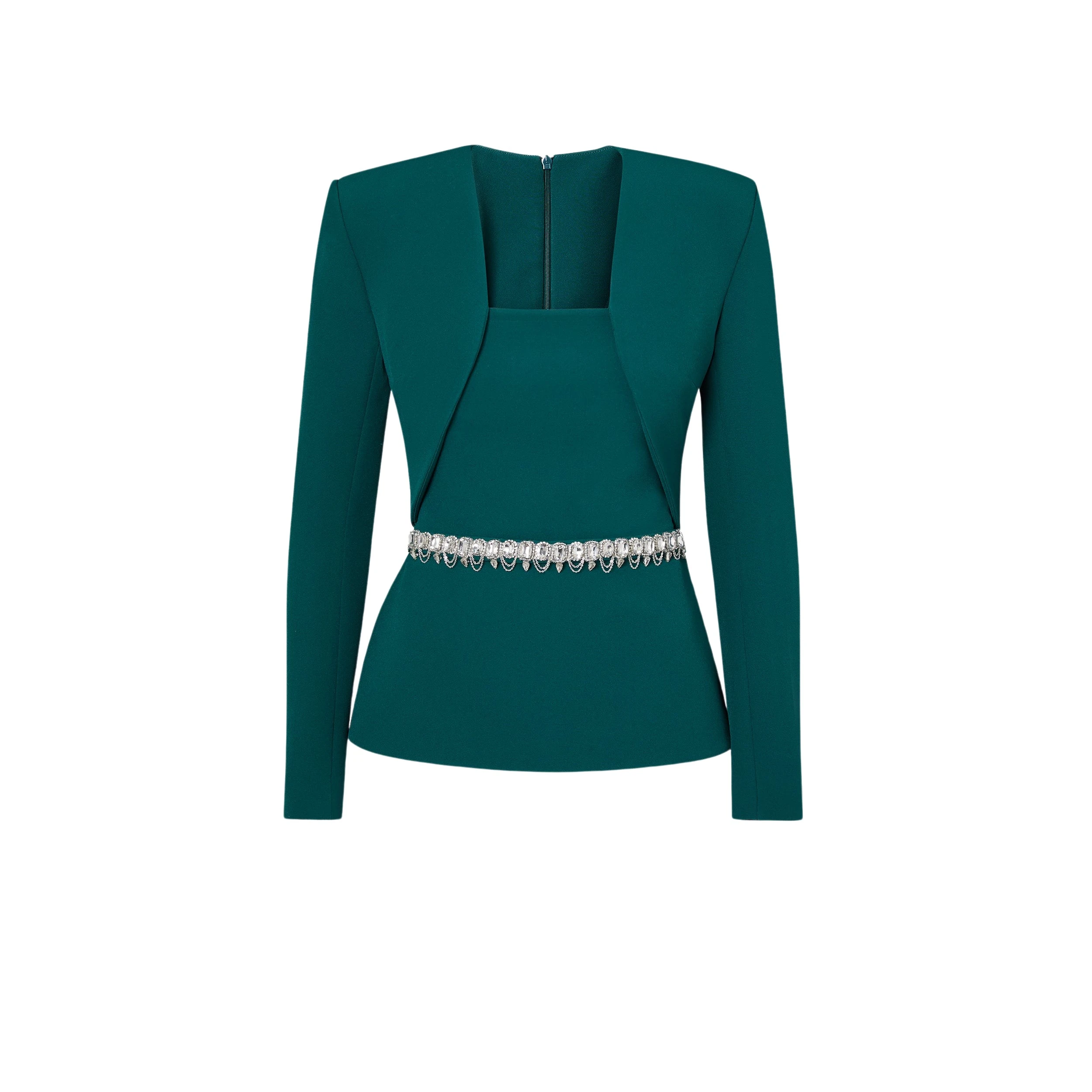 Safiyaa-Samuela-Alpine-Green-Top-With-Embroidered-Belt-588880_nobg Samuela Alpine Green Top With Embroidered Belt - Image 1