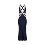 Camille Lace Cross Back Midi Dress - Deep Midnight/Ivory