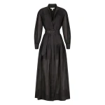 Celeste Long Sleeve Tiered Shirt Maxi Dress - Black