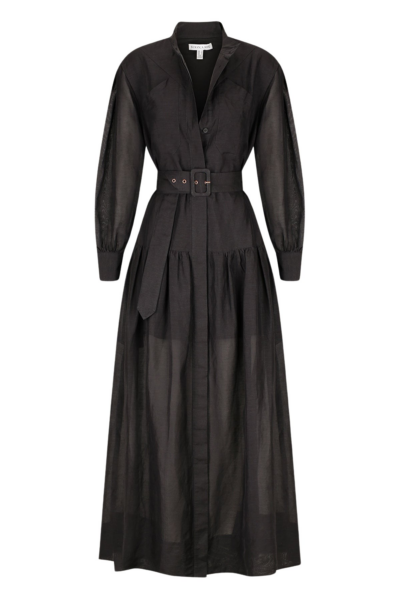 Celeste Long Sleeve Tiered Shirt Maxi Dress - Black