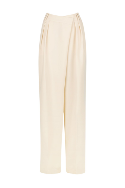 Irena Asymmetrical Pleat Front Pant - Rice