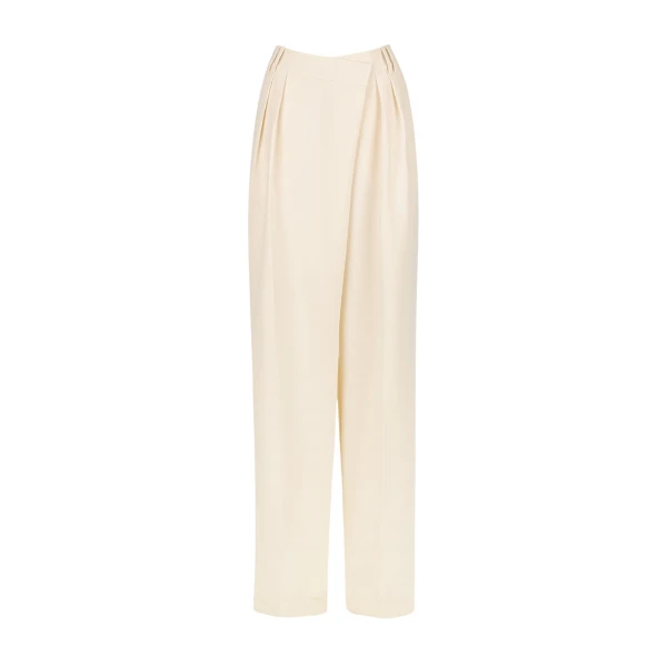 Irena Asymmetrical Pleat Front Pant - Rice