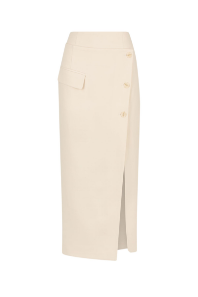 Irena Asymmetrical Side Split Midi Skirt - Rice