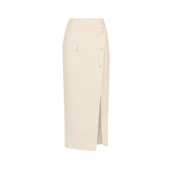 Irena Asymmetrical Side Split Midi Skirt - Rice