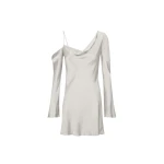 La Lune Asymmetrical Long Sleeve Mini Dress - Silver