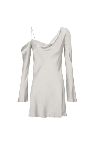 La Lune Asymmetrical Long Sleeve Mini Dress - Silver