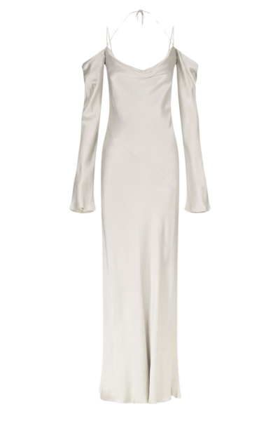 La Lune Off Shoulder Tie Maxi Dress - Silver