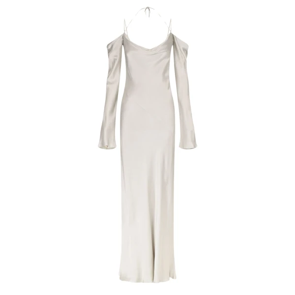 La Lune Off Shoulder Tie Maxi Dress - Silver