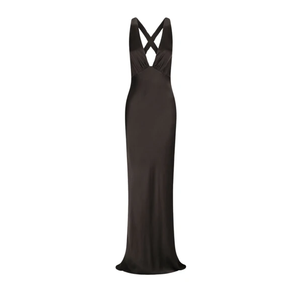 La Lune Plunged Cross Back Maxi Dress - Black