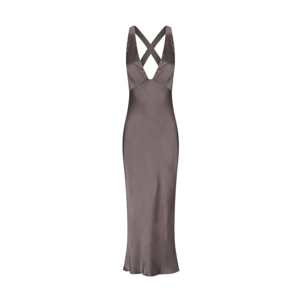 La Lune Plunged Cross Back Midi Dress - Graphite