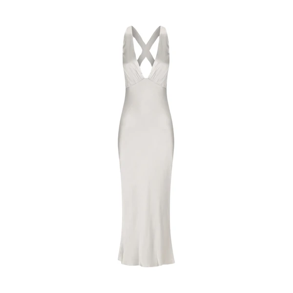 La Lune Plunged Cross Back Midi Dress - Silver