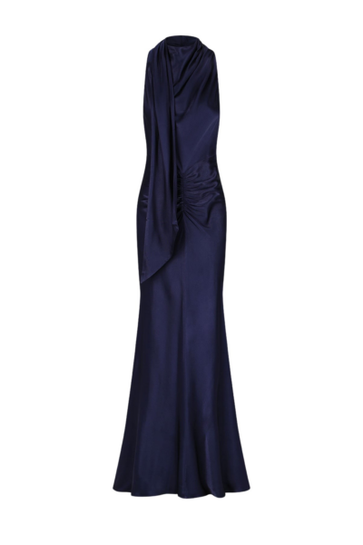 Lino Scarf Neck Maxi Dress - Deep Midnight