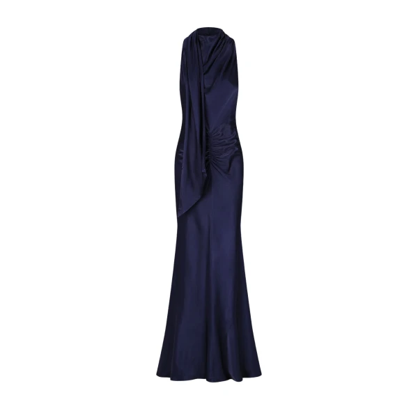 Lino Scarf Neck Maxi Dress - Deep Midnight