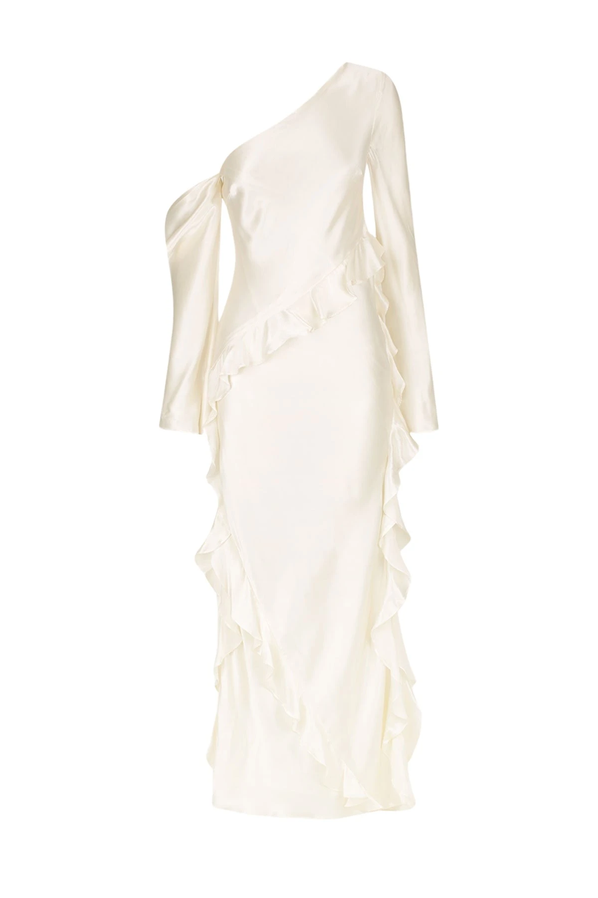 Shona-Joy-Louella-Silk-Asymmetrical-Long-Sleeve-Ruffle-Maxi-Dress-Ivory18611_nobg Louella Silk Asymmetrical Long Sleeve Ruffle Maxi Dress - Ivory - Image 1