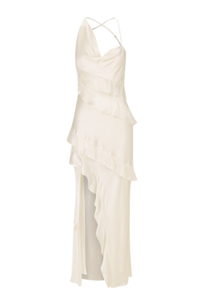 Louella Silk Asymmetrical Ruffle Maxi Dress - Ivory