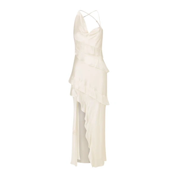 Louella Silk Asymmetrical Ruffle Maxi Dress - Ivory