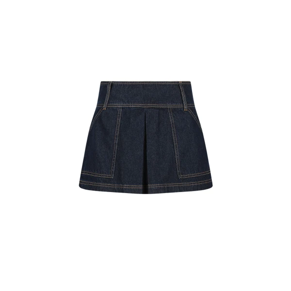 Rita Pleat Mini Skirt - Deep Indigo