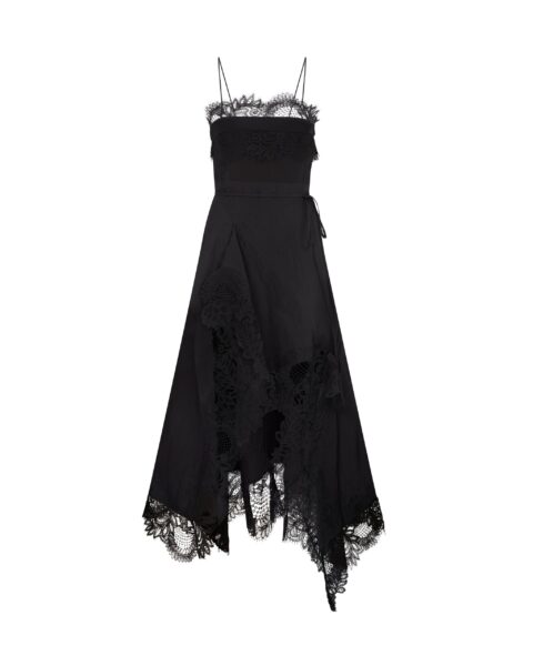 David Koma Asymmetric Lace Hem Midi Dress