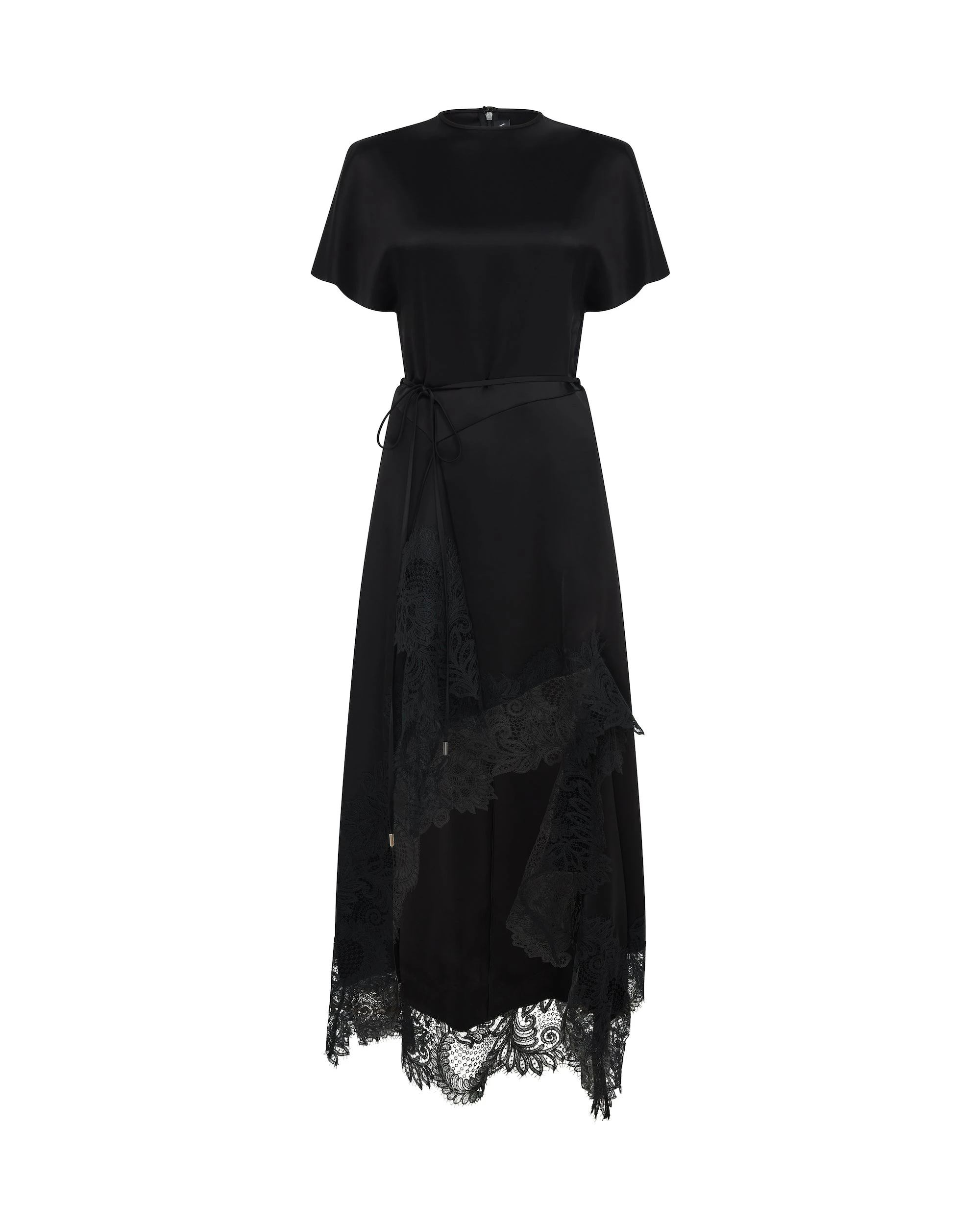 David Koma Asymmetric Lace Hem Satin Midi Dress David Koma Asymmetric Lace Hem Satin Midi Dress