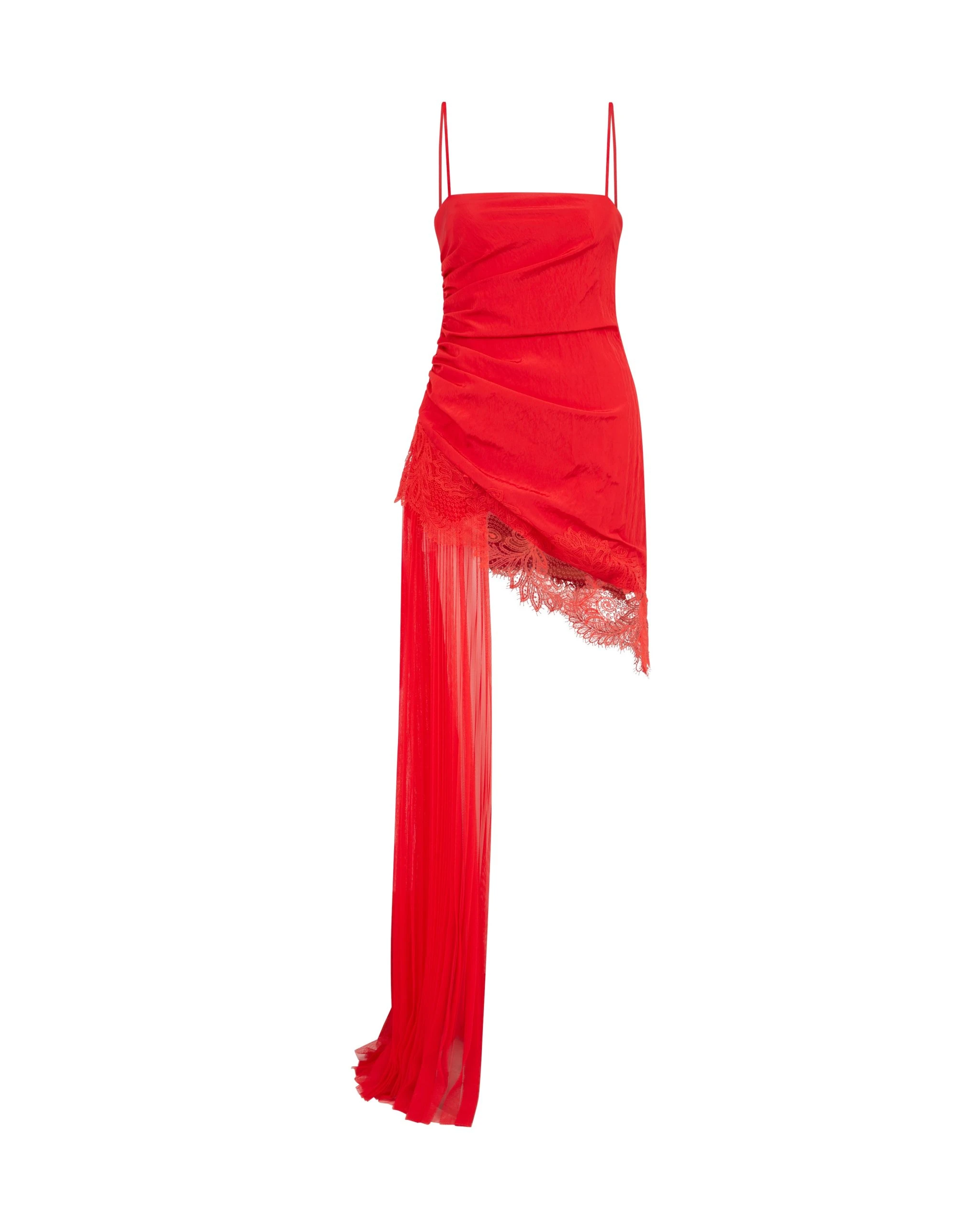 David Koma Asymmetric Pleated And Lace Hem Dress David Koma Asymmetric Pleated And Lace Hem Dress