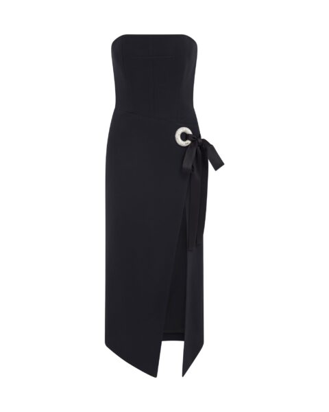 David Koma Crystal Circle And Satin Bow Midi Dress