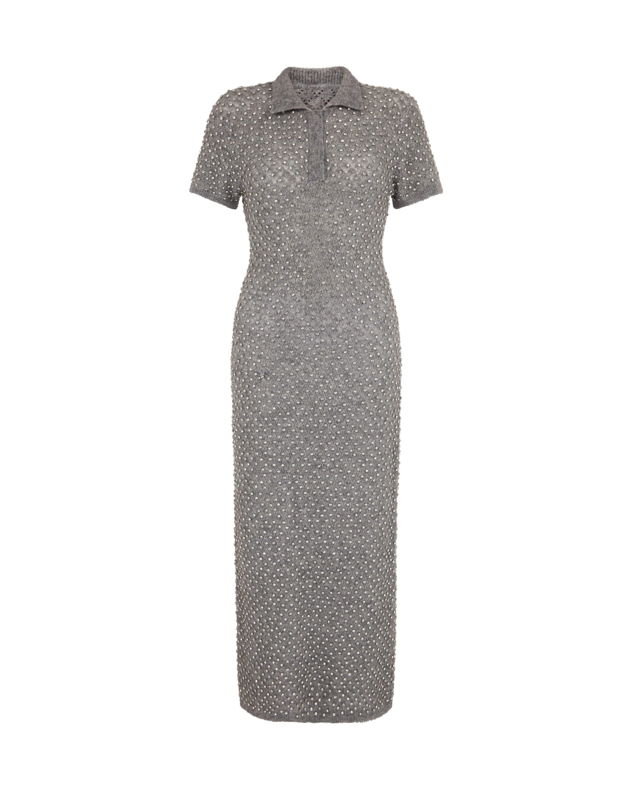 David Koma Crystal Embellished Polo Knit Midi Dress David Koma Crystal Embellished Polo Knit Midi Dress