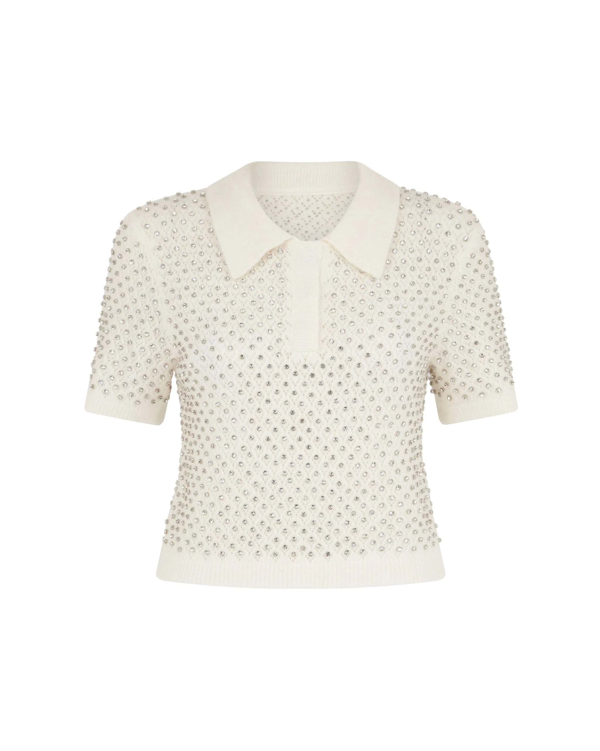 David Koma Crystal Embroidered Polo Knit Top David Koma Crystal Embroidered Polo Knit Top
