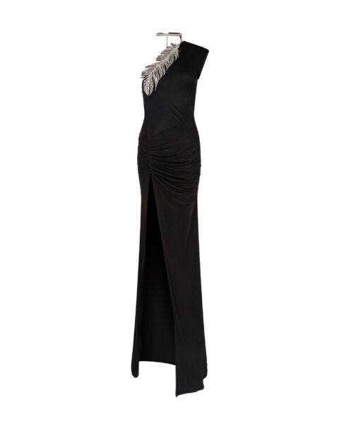 David Koma Crystal Feather One Shoulder Gown