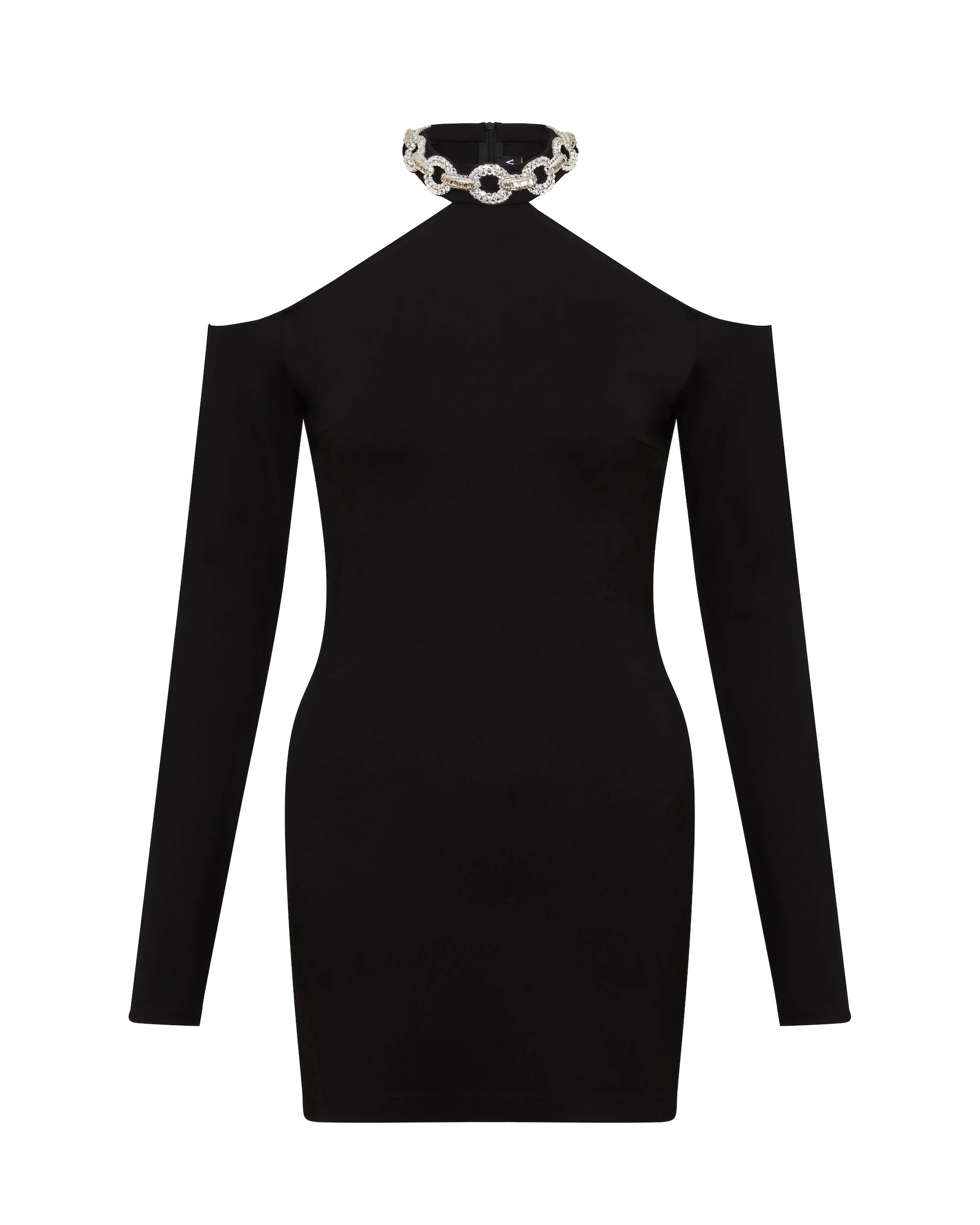 David Koma Embroidered Crystal Circle Chain Neck Mini Dress David Koma Embroidered Crystal Circle Chain Neck Mini Dress