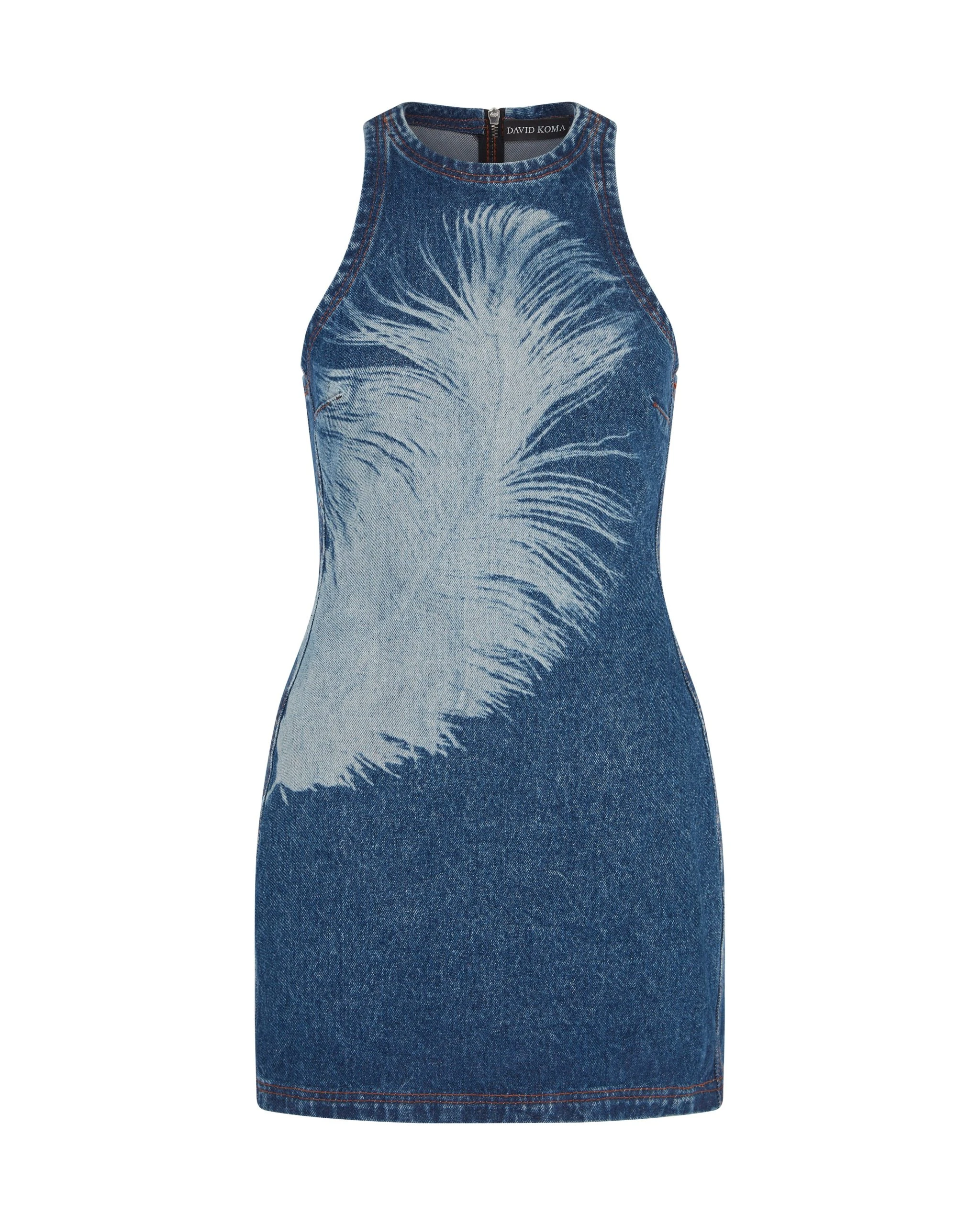 David Koma Feather Print Mini Denim Dress David Koma Feather Print Mini Denim Dress
