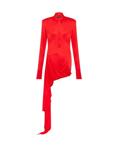 David Koma Front Drape Skirt Polo Shirt Dress
