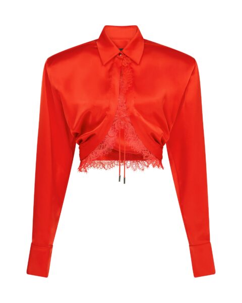David Koma Lace Underlay Long Sleeve Cropped Shirt