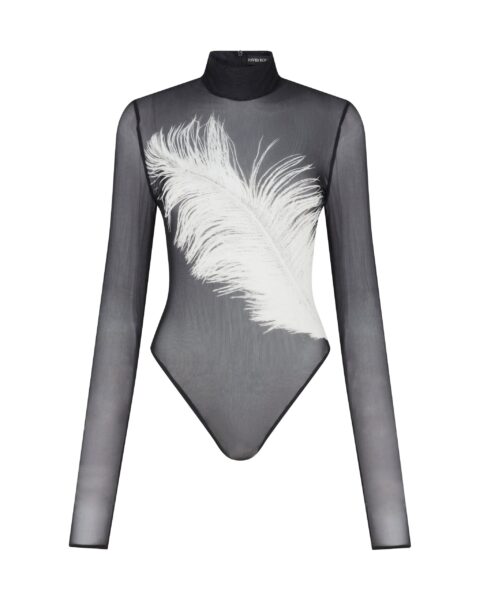 David Koma Printed Mesh Long Sleeve Bodysuit