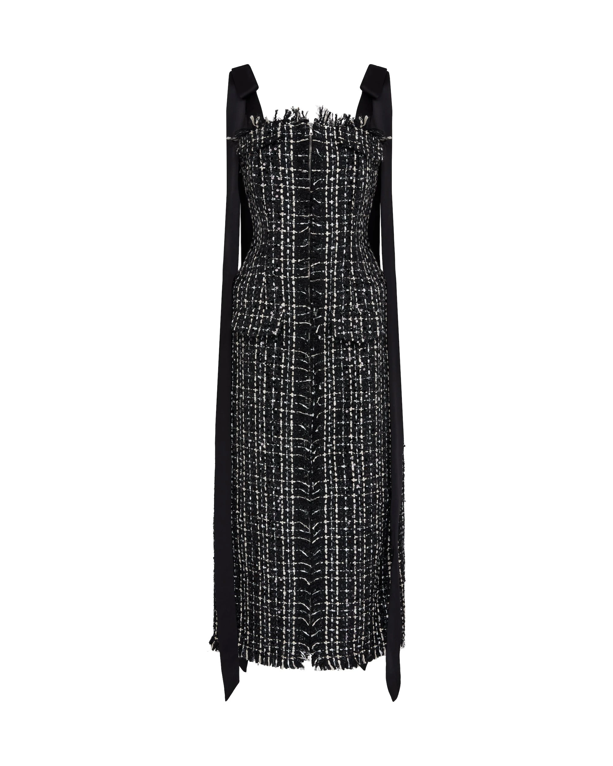 David Koma Satin Bow And Tweed Midi Dress David Koma Satin Bow And Tweed Midi Dress