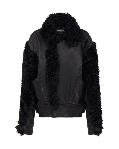David Koma Shearling Panel Detail Leather Jacket