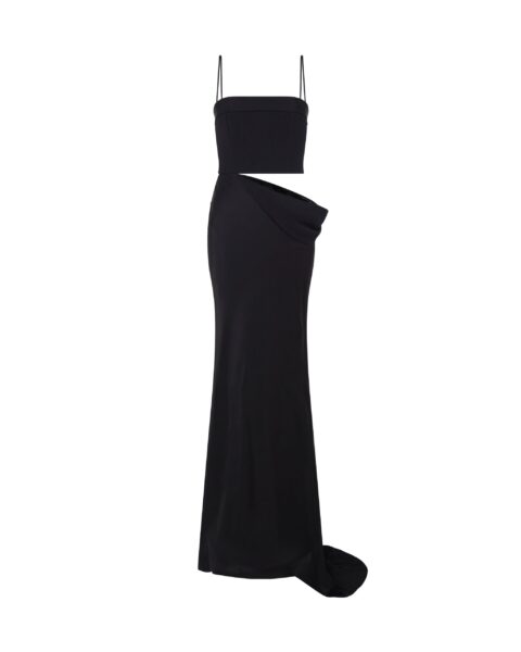 David Koma Tulle Insert And Satin Drape Gown
