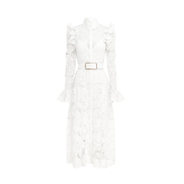 Aliyah Lace Butterfly Sleeve Midi Dress - Snow