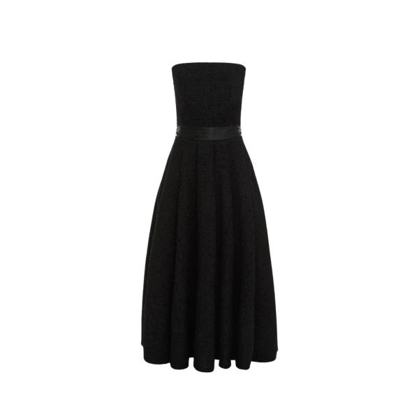 Angelica Tweed Bustier Maxi Dress - Ebony