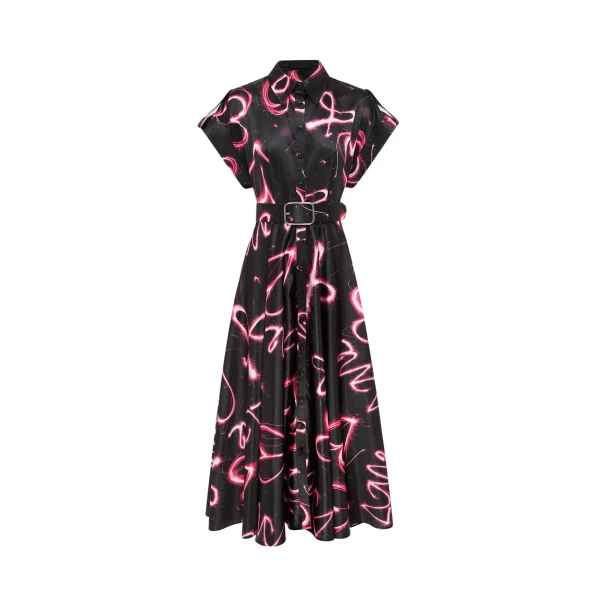 Anita Pocket Shirt Midi Dress - Neon Heart Print