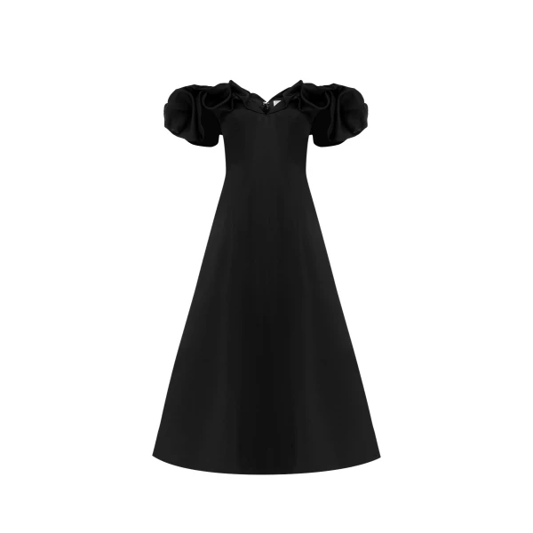 Annie Off Shoulder Frill Midi Dress - Ebony