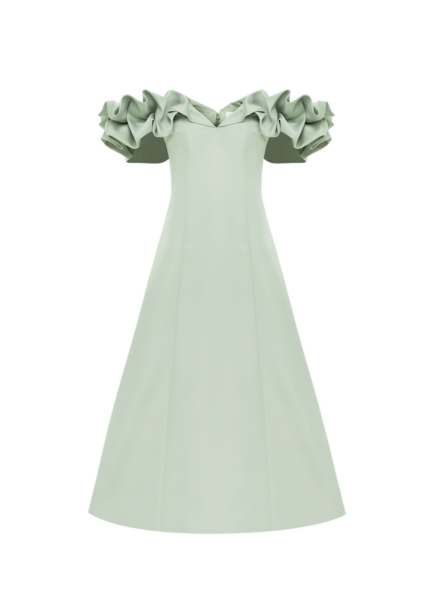 Annie Off Shoulder Frill Midi Dress - Sage