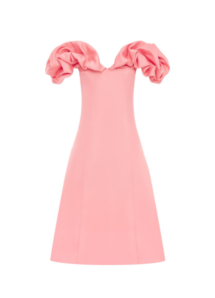 Annie Off Shoulder Frill Midi Dress - Strawberry Pink