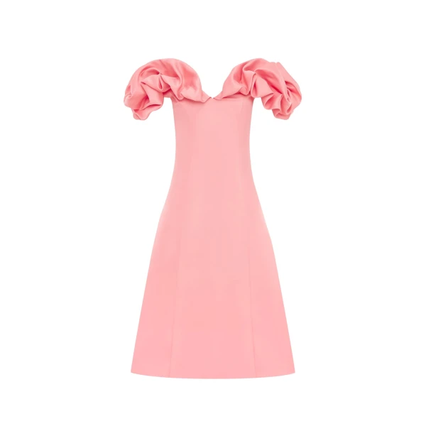 Annie Off Shoulder Frill Midi Dress - Strawberry Pink