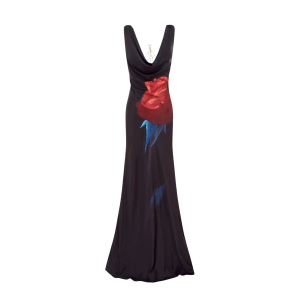 Ariana Open Back Gown - Rose Print